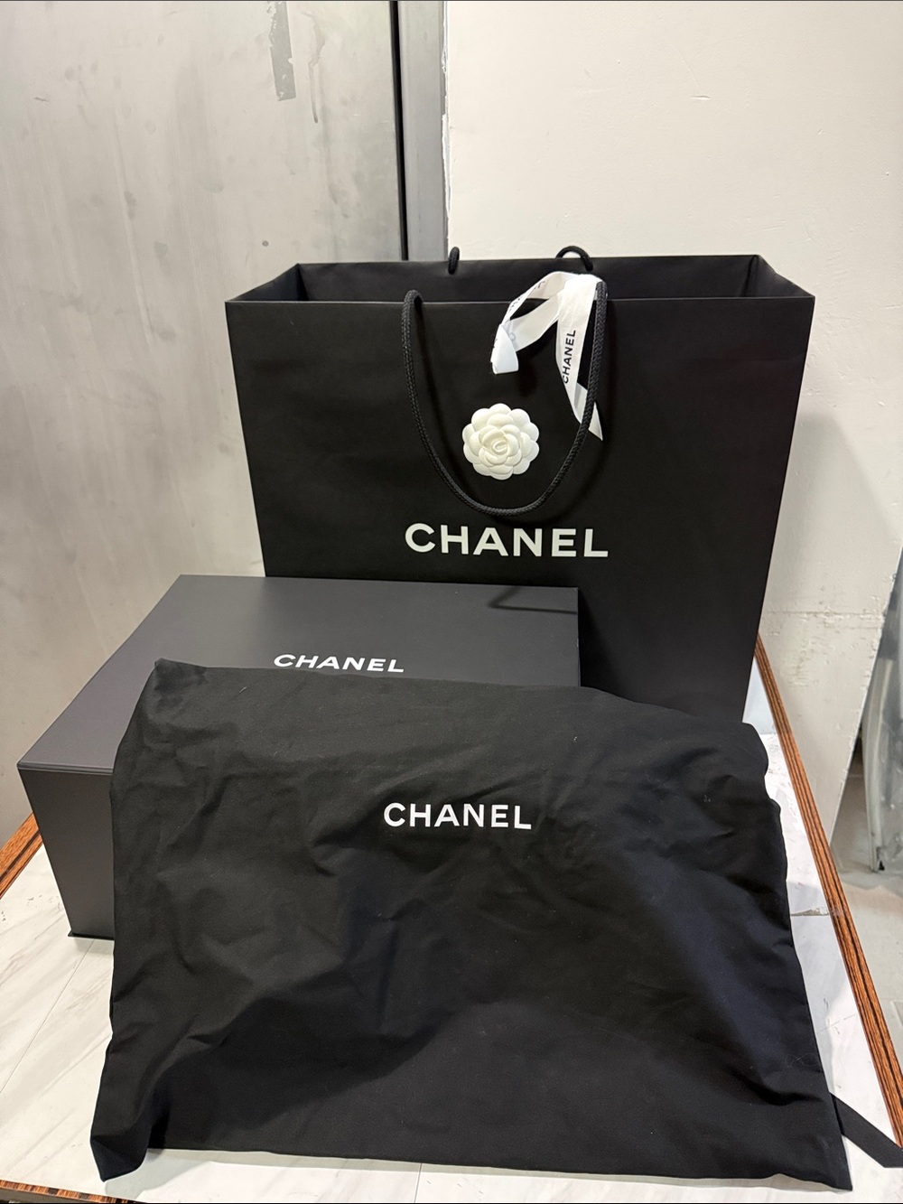 Chanel Shopping Bag, Dust Bag & Box (all for $75)